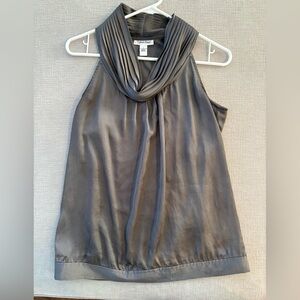Calvin Klein Taupe Pleated Silky Cowl Neck Top